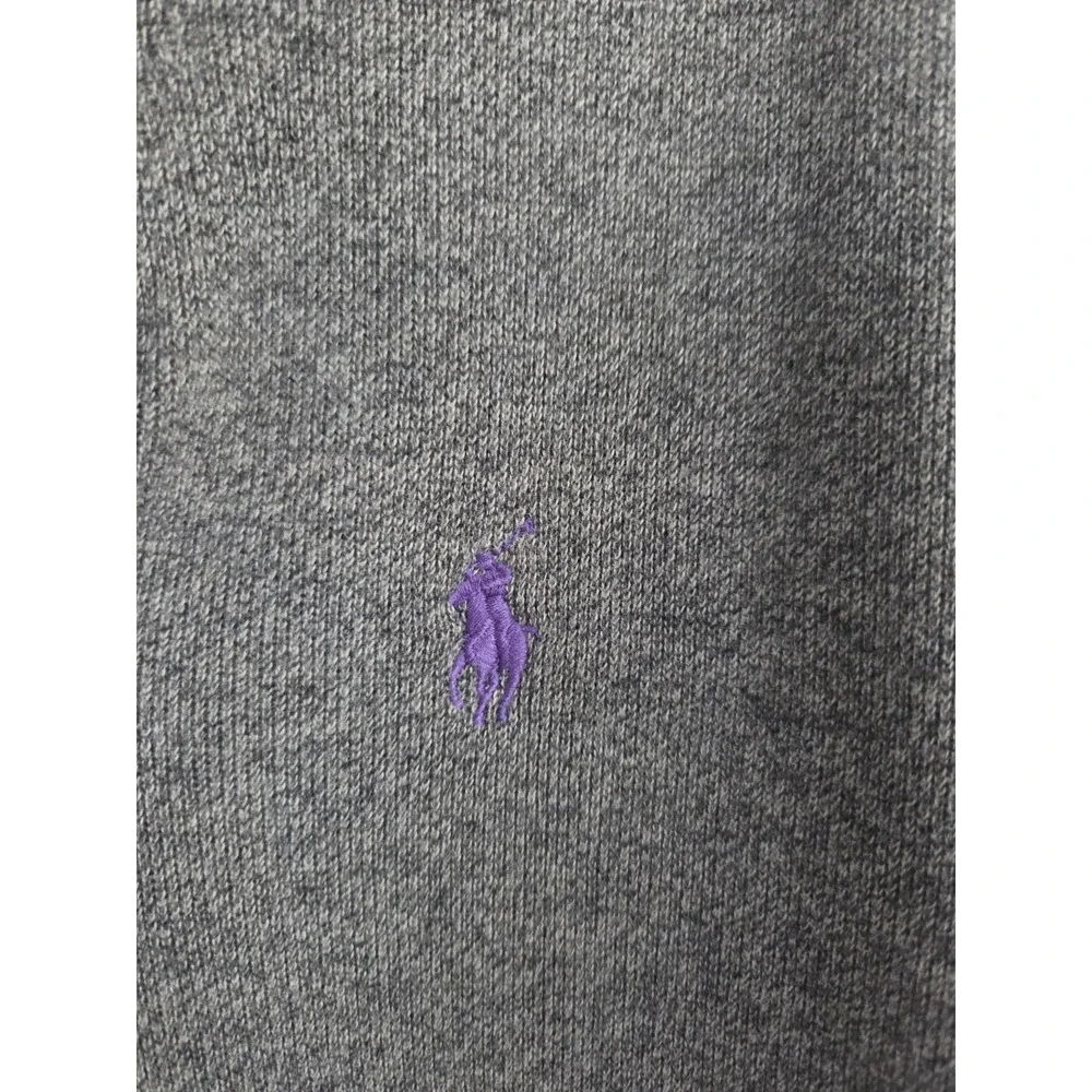 Polo Ralph Lauren Shawl Collar Pullover‎ Sweater Men's Medium Gray W Purple Pony